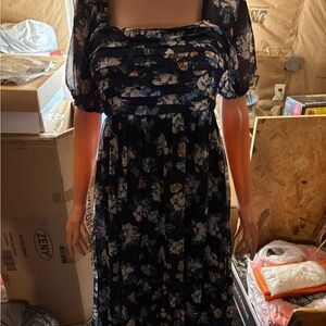 Women’s LC Lauren Conrad Navy Floral Midi Dress Size S